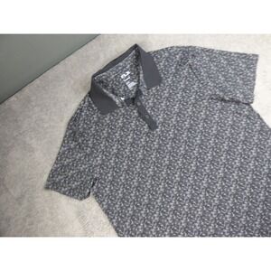 FLX Mens Polo Shirt XL Black Gray Digital Mosaic Print Short Sleeve Athletic